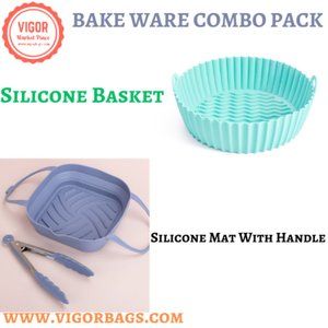 Silicone Non Stick Round Basket with Handles & 8 inch Basket Silicone Mat With H